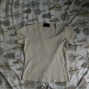 Cream Short Sleeve Top with Eyelet Details